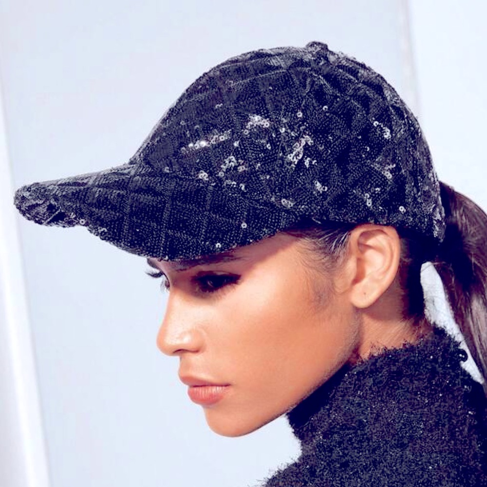 NEW Sequin Check Ponytail Baseball Cap Hat